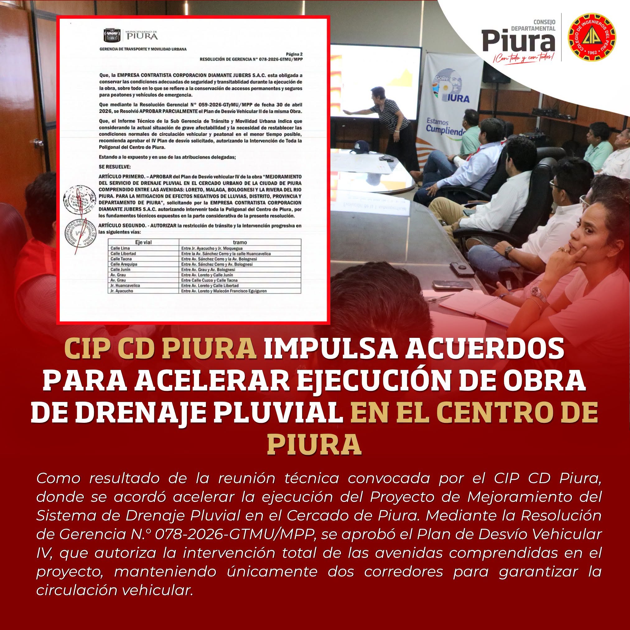 🚧 𝐂𝐈𝐏 𝐂𝐃 𝐏𝐈𝐔𝐑𝐀 𝐈𝐌𝐏𝐔𝐋𝐒𝐀 𝐀𝐂𝐔𝐄𝐑𝐃𝐎𝐒 𝐏𝐀𝐑𝐀 𝐀𝐂𝐄𝐋𝐄𝐑𝐀𝐑 𝐄𝐉𝐄𝐂𝐔𝐂𝐈𝐎́𝐍 𝐃𝐄 𝐎𝐁𝐑𝐀 𝐃𝐄 𝐃𝐑𝐄𝐍𝐀𝐉𝐄 𝐏𝐋𝐔𝐕𝐈𝐀𝐋 𝐄𝐍 𝐄𝐋 𝐂𝐄𝐍𝐓𝐑𝐎 𝐃𝐄 𝐏𝐈𝐔𝐑𝐀🌧️